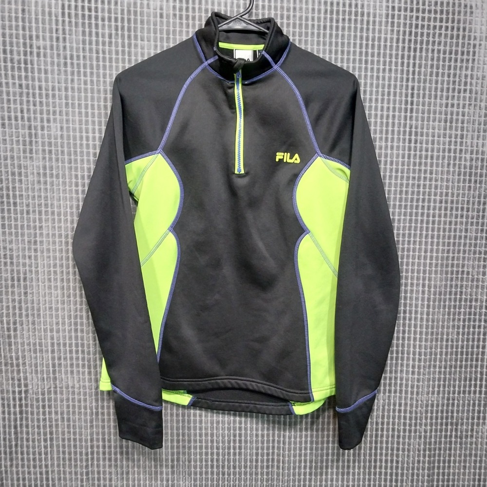 Fila Womens Pullover Quarter Zip Performance Running Fleece M Black Neon Green